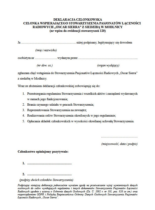 Deklaracja członkowska
